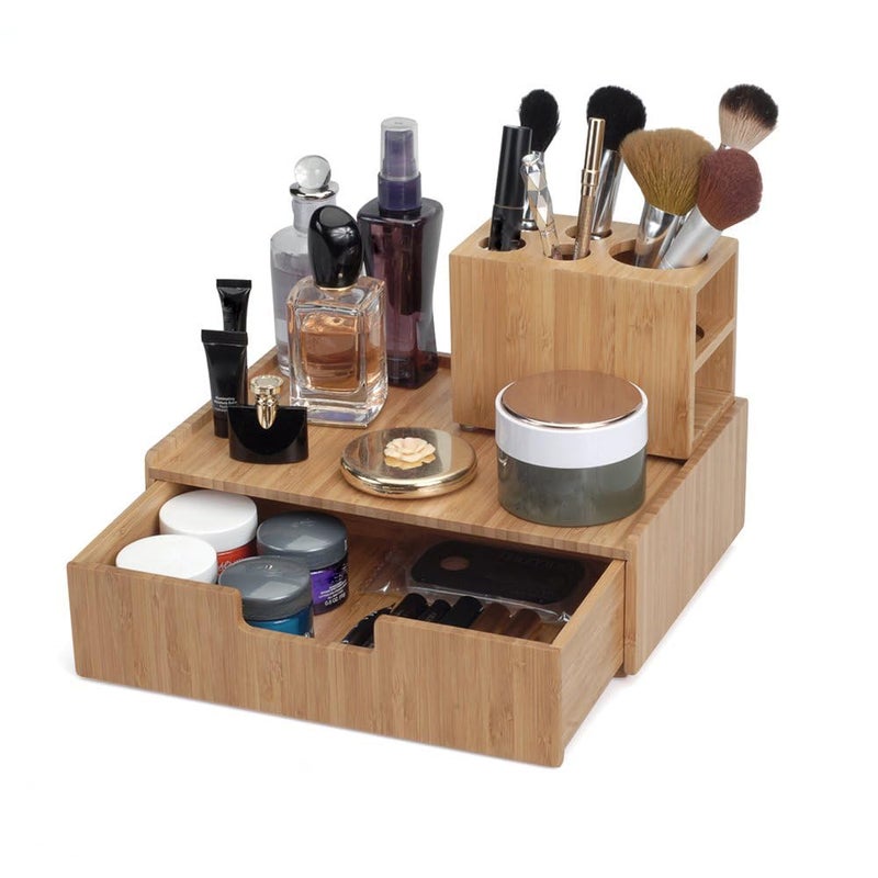 MobileVision Bamboo Makeup Drawer Organizer, Cosmetics Storage Box, Break Resistant Display Case and Drawer - Image 3